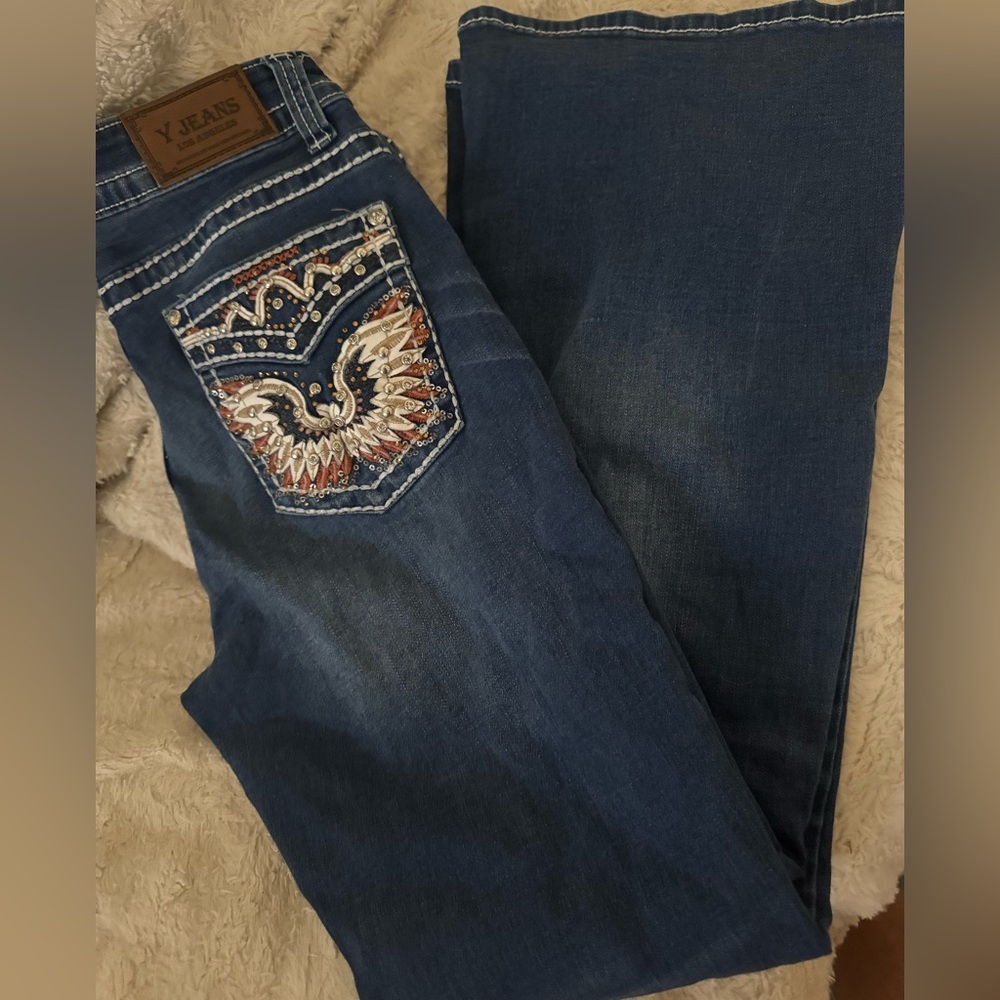 Macy's Blue Boot Cut Jeans  Back Pockets Designs